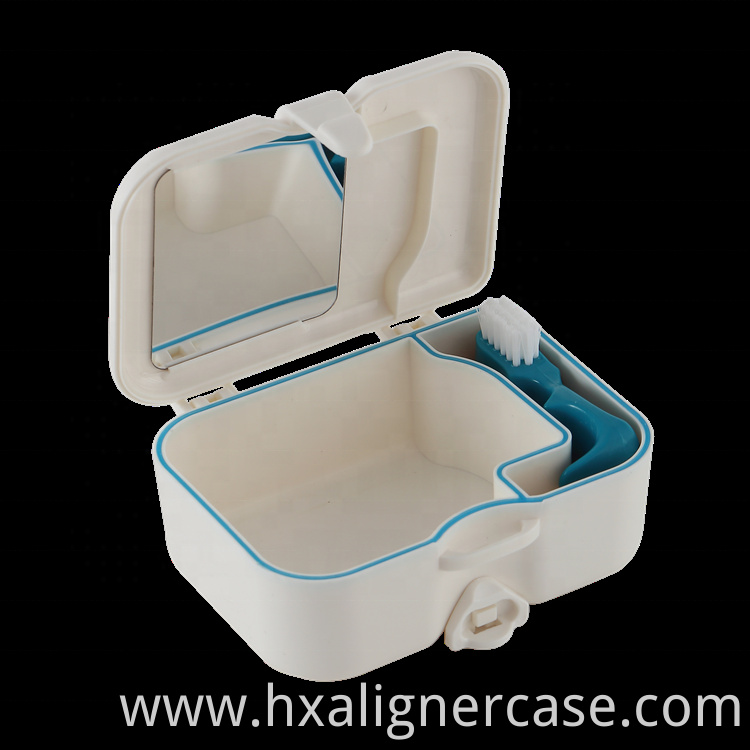 Colorful Plastic Dental Mirror Box Denture Storage Box False Teeth Retainer with mirror